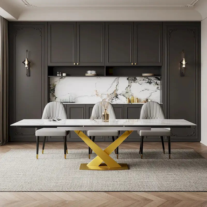 9 - Piece 94.48 Extendable Sintered Stone Dining Table with 8 Chairs Dining Set