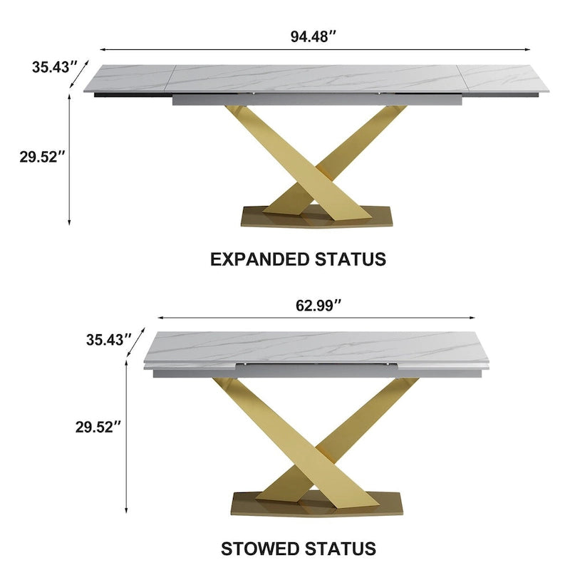 9 - Piece 94.48 Extendable Sintered Stone Dining Table with 8 Chairs Dining Set