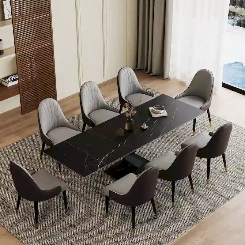9 - Piece 94.48 Extendable Sintered Stone Dining Table with 8 Chairs Dining Set