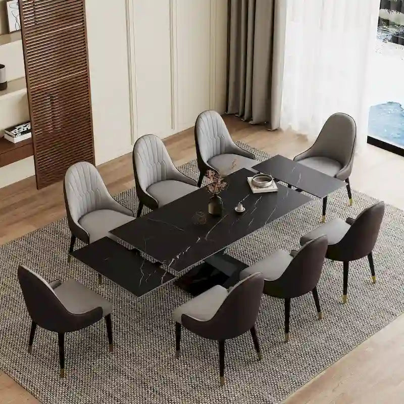 9 - Piece 94.48 Extendable Sintered Stone Dining Table with 8 Chairs Dining Set