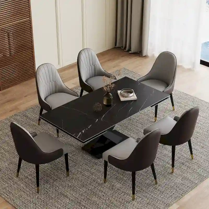 9 - Piece 94.48 Extendable Sintered Stone Dining Table with 8 Chairs Dining Set