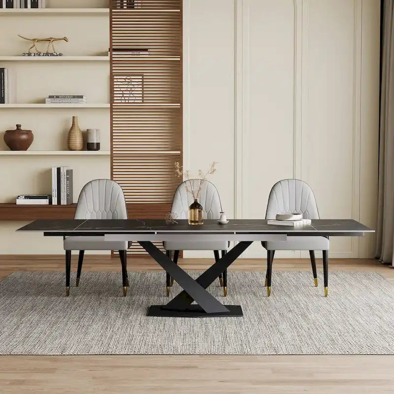 9 - Piece 94.48 Extendable Sintered Stone Dining Table with 8 Chairs Dining Set