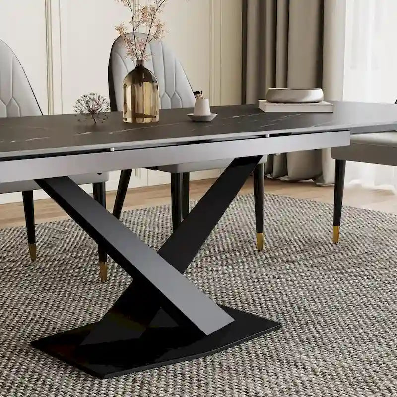 9 - Piece 94.48 Extendable Sintered Stone Dining Table with 8 Chairs Dining Set