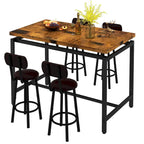 Mieres Industrial Style Rustic 5 Pieces Dining Table Set, Counter Height Dining Table with 4 Upholstered Bar Chairs