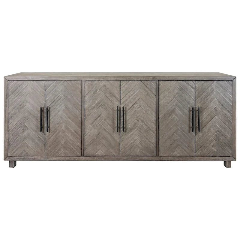90 Six Door TV Console, Entertainment Stand, Wood Accent Cabinet, Fully Assembled, Gray - 90W x 32H x 16D