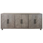 90 Six Door TV Console, Entertainment Stand, Wood Accent Cabinet, Fully Assembled, Gray - 90W x 32H x 16D