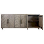 90 Six Door TV Console, Entertainment Stand, Wood Accent Cabinet, Fully Assembled, Gray - 90W x 32H x 16D
