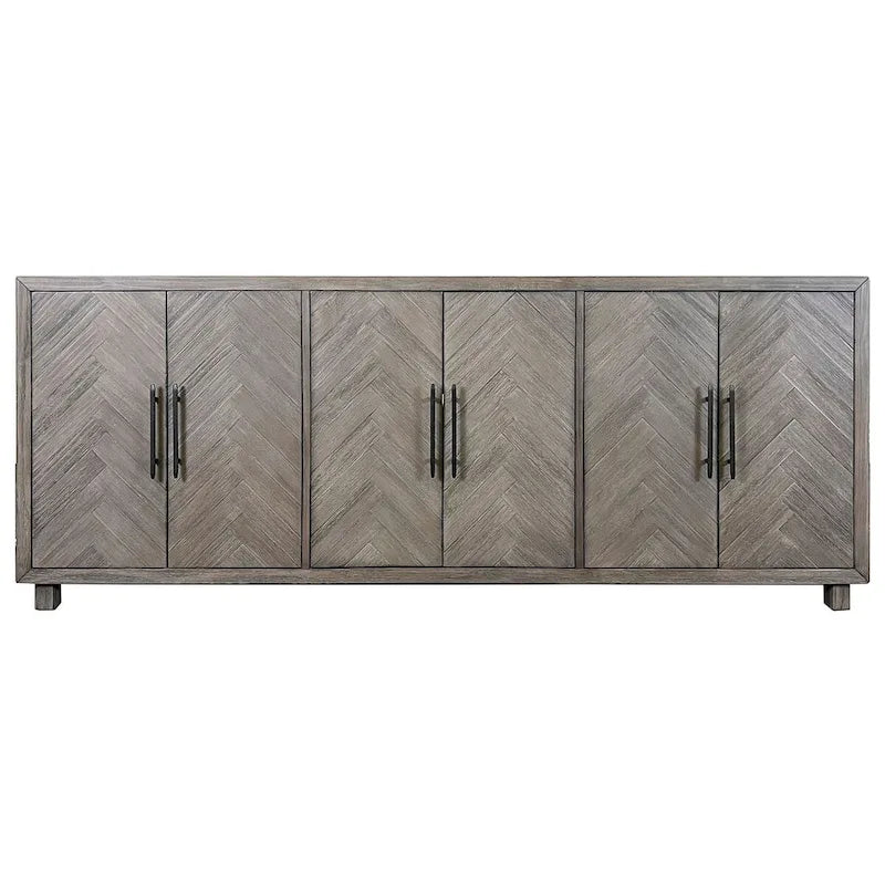 90 Six Door TV Console, Entertainment Stand, Wood Accent Cabinet, Fully Assembled, Gray - 90W x 32H x 16D