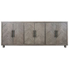 90 Six Door TV Console, Entertainment Stand, Wood Accent Cabinet, Fully Assembled, Gray - 90W x 32H x 16D