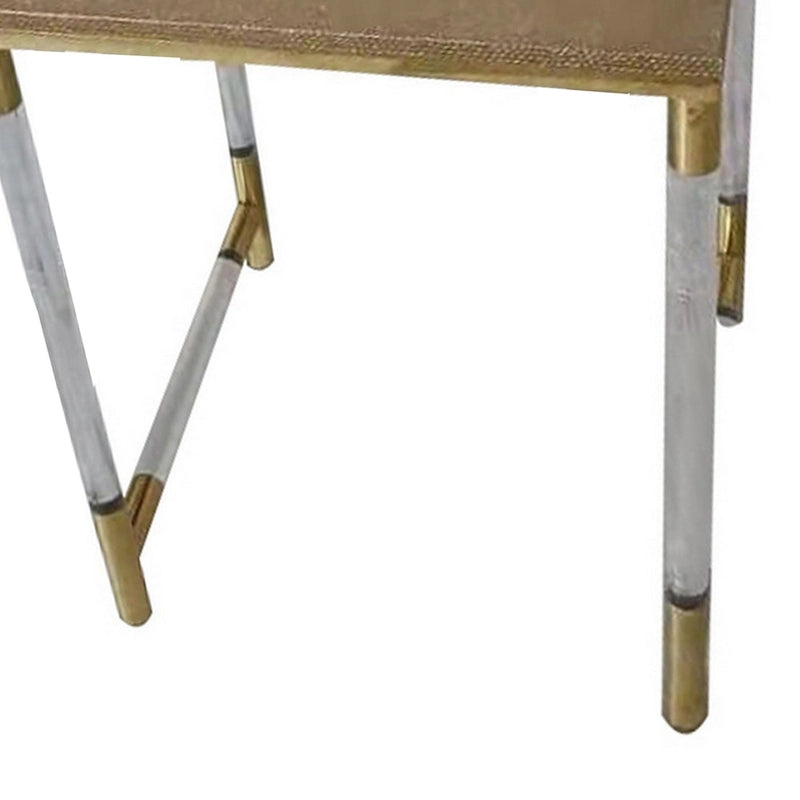 Set of 3 Nesting Side End Tables, Faux Leather Top, Clear Acrylic Legs