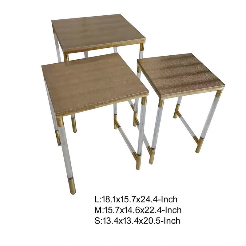 Set of 3 Nesting Side End Tables, Faux Leather Top, Clear Acrylic Legs