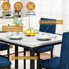Grondin 5-Piece Dining Room Table Set with Faux Marble Table Top and Diamond Stitching Velvet Upholstery Dining Chairs