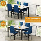 Grondin 5-Piece Dining Room Table Set with Faux Marble Table Top and Diamond Stitching Velvet Upholstery Dining Chairs