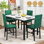 Grondin 5-Piece Dining Room Table Set with Faux Marble Table Top and Diamond Stitching Velvet Upholstery Dining Chairs