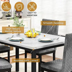 Grondin 5-Piece Dining Room Table Set with Faux Marble Table Top and Diamond Stitching Velvet Upholstery Dining Chairs