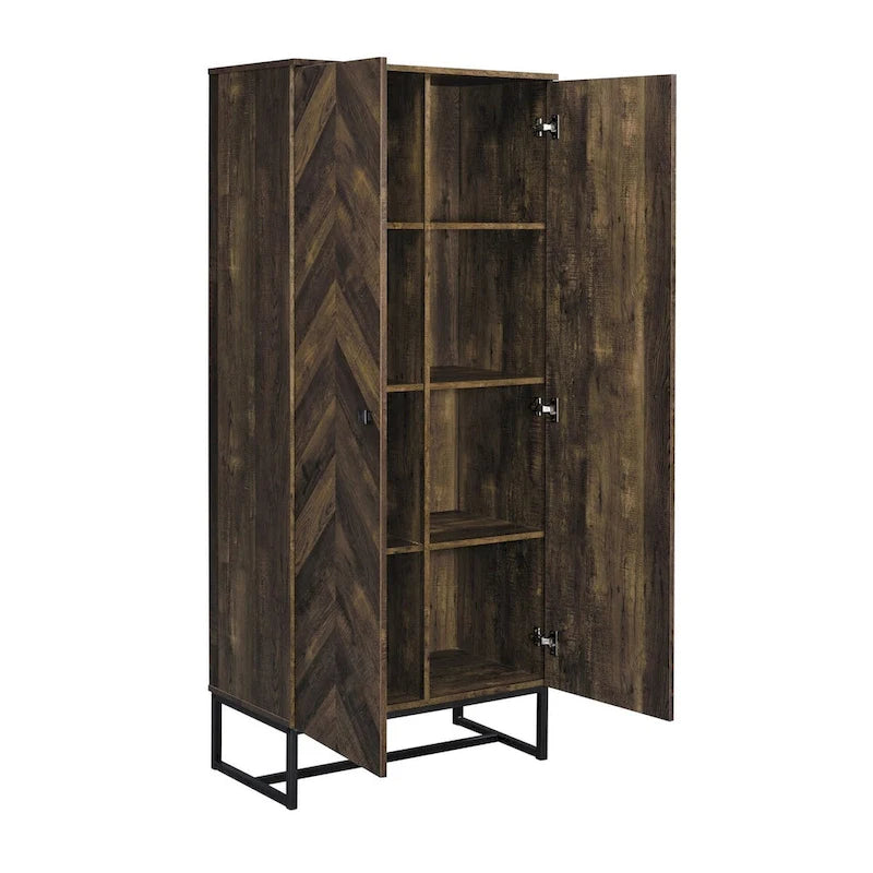 Akk 71 Inch 2 Door Tall Wardrobe Cabinet, Sled Legs, Chevron Wood Brown