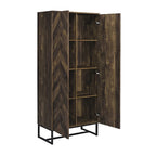 Akk 71 Inch 2 Door Tall Wardrobe Cabinet, Sled Legs, Chevron Wood Brown