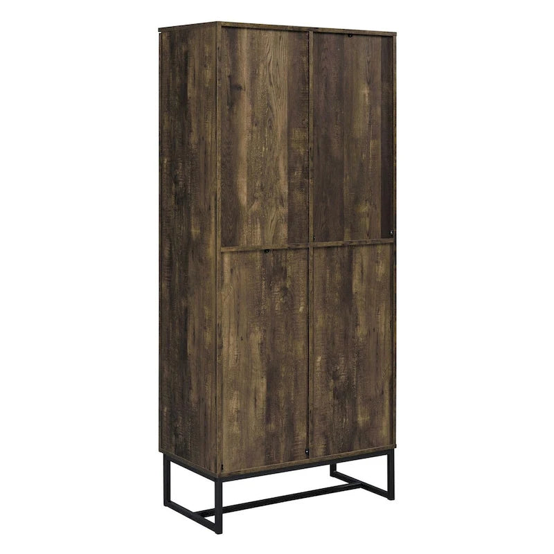 Akk 71 Inch 2 Door Tall Wardrobe Cabinet, Sled Legs, Chevron Wood Brown