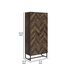 Akk 71 Inch 2 Door Tall Wardrobe Cabinet, Sled Legs, Chevron Wood Brown