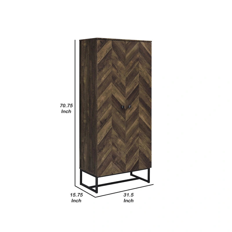 Akk 71 Inch 2 Door Tall Wardrobe Cabinet, Sled Legs, Chevron Wood Brown