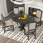 5-Piece Dining Set Extendable Round Table and 4 Upholstered Chairs