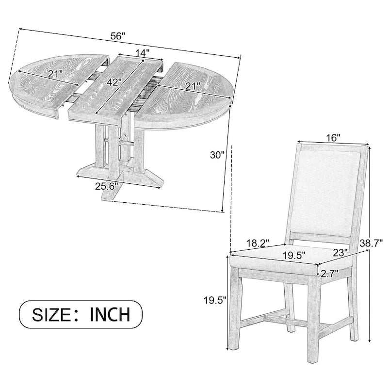 5-Piece Dining Set Extendable Round Table and 4 Upholstered Chairs