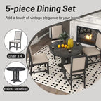 5-Piece Dining Set Extendable Round Table and 4 Upholstered Chairs