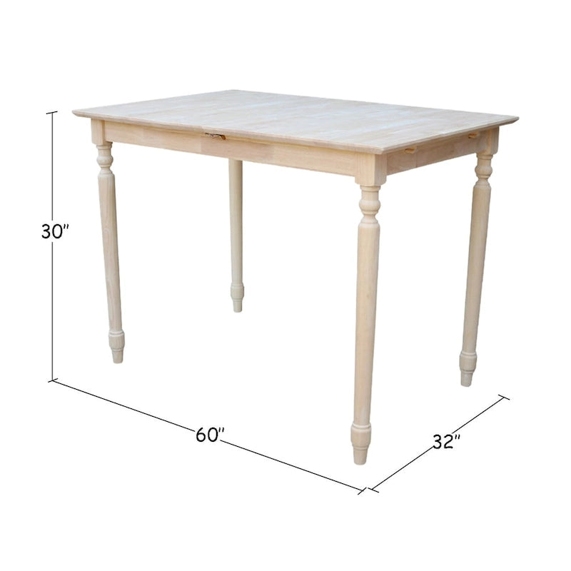 International Concepts 32-inch Wide Unfinished Turned Style Parawood Dining Table with Butterfly Extension