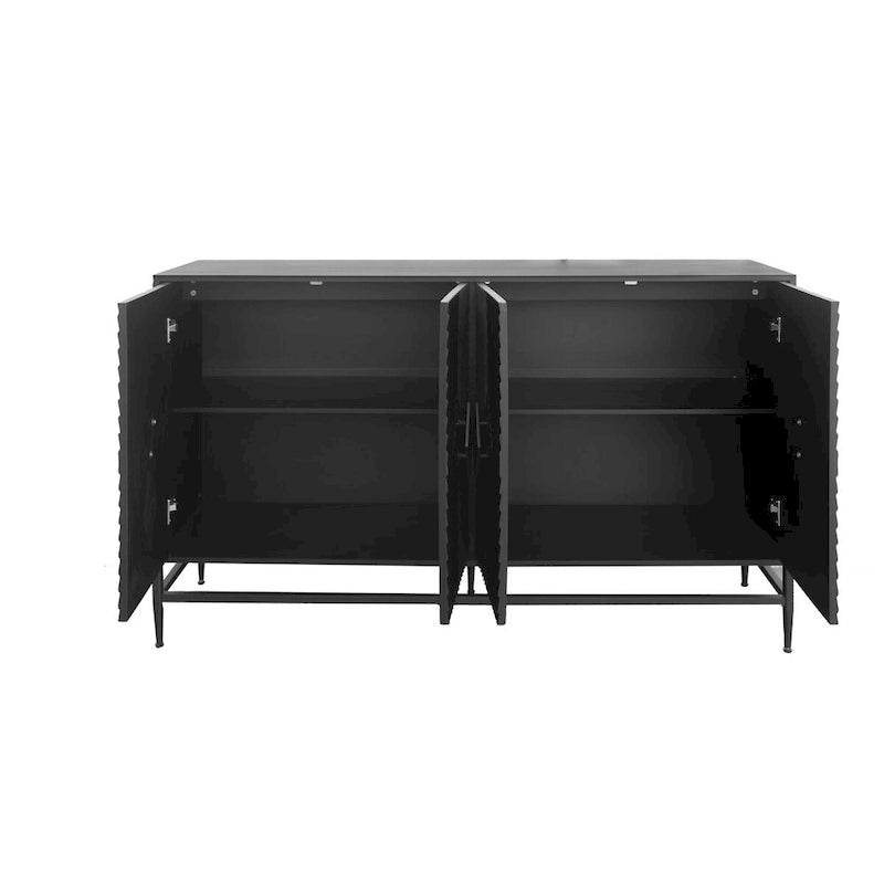 60-in Modern Black Lacquered 4-Door Wooden Sideboard Buffet Server Accent Storage Cabinet
