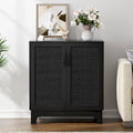 Anmytek Modern 2-Door Black Buffets Sideboards Rattan Kitchen Storage Cabinet with Adjustable Shelf - 31.5 W x 15.7 D x 35 H