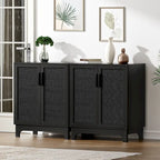 Anmytek Modern 2-Door Black Buffets Sideboards Rattan Kitchen Storage Cabinet with Adjustable Shelf - 31.5 W x 15.7 D x 35 H