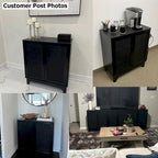 Anmytek Modern 2-Door Black Buffets Sideboards Rattan Kitchen Storage Cabinet with Adjustable Shelf - 31.5 W x 15.7 D x 35 H