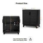 Anmytek Modern 2-Door Black Buffets Sideboards Rattan Kitchen Storage Cabinet with Adjustable Shelf - 31.5 W x 15.7 D x 35 H