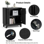 Anmytek Modern 2-Door Black Buffets Sideboards Rattan Kitchen Storage Cabinet with Adjustable Shelf - 31.5 W x 15.7 D x 35 H