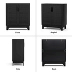 Anmytek Modern 2-Door Black Buffets Sideboards Rattan Kitchen Storage Cabinet with Adjustable Shelf - 31.5 W x 15.7 D x 35 H