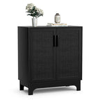 Anmytek Modern 2-Door Black Buffets Sideboards Rattan Kitchen Storage Cabinet with Adjustable Shelf - 31.5 W x 15.7 D x 35 H