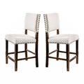 Set of 2 Linen Upholstered Dining Chairs with Nailhead Trim in Brown Cherry and Ivory