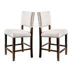 Set of 2 Linen Upholstered Dining Chairs with Nailhead Trim in Brown Cherry and Ivory