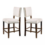 Set of 2 Linen Upholstered Dining Chairs with Nailhead Trim in Brown Cherry and Ivory