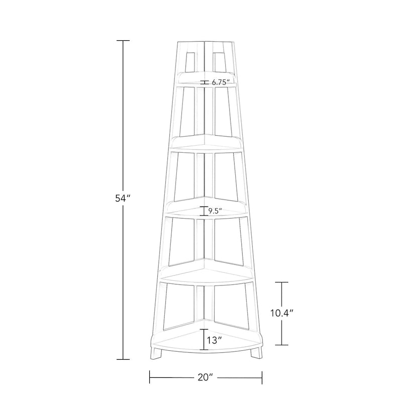 RiverRidge Amery 5-Tier Tall Corner Ladder Shelf Tower with Display Shelf and Corner Storage for Bathroom, Living Room, Office