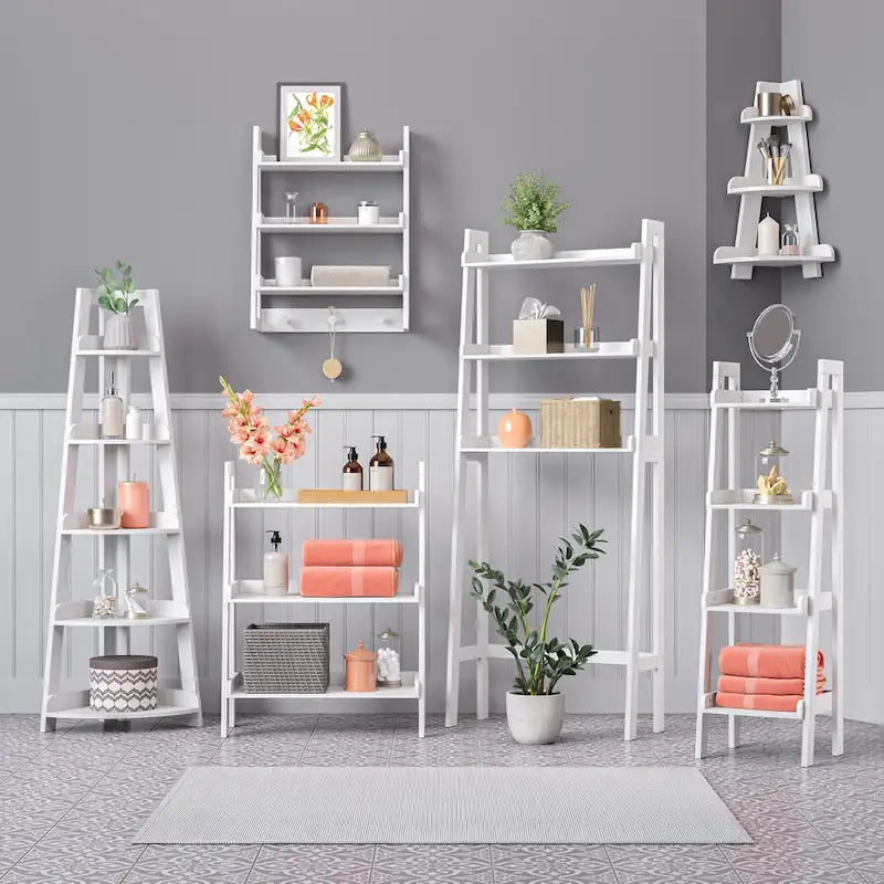 RiverRidge Amery 5-Tier Tall Corner Ladder Shelf Tower with Display Shelf and Corner Storage for Bathroom, Living Room, Office