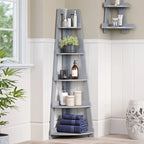 RiverRidge Amery 5-Tier Tall Corner Ladder Shelf Tower with Display Shelf and Corner Storage for Bathroom, Living Room, Office
