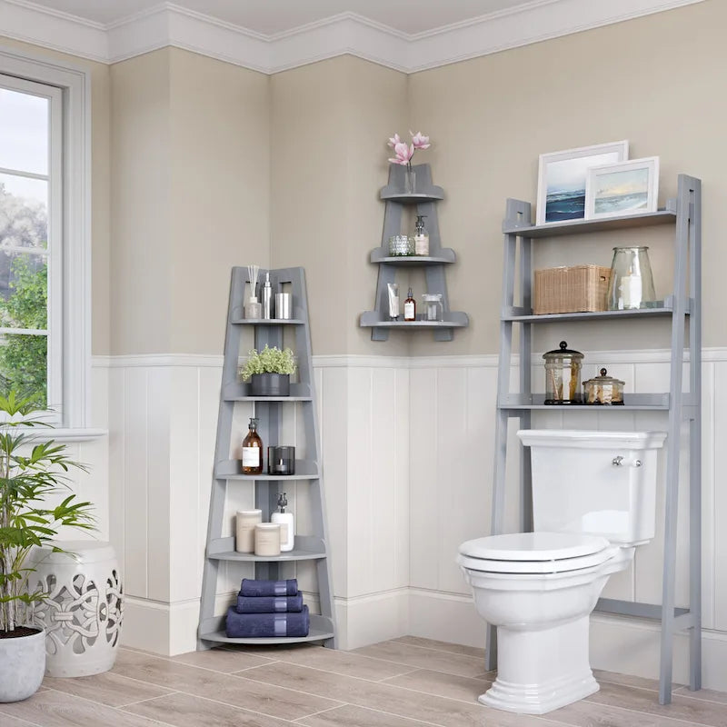 RiverRidge Amery 5-Tier Tall Corner Ladder Shelf Tower with Display Shelf and Corner Storage for Bathroom, Living Room, Office