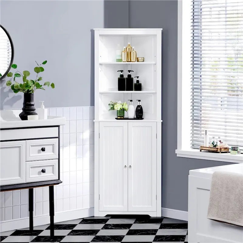 Yaheetech Corner Cabinet Corner Shelving Unit, Freestanding Bathroom Cabinet, White - N/A