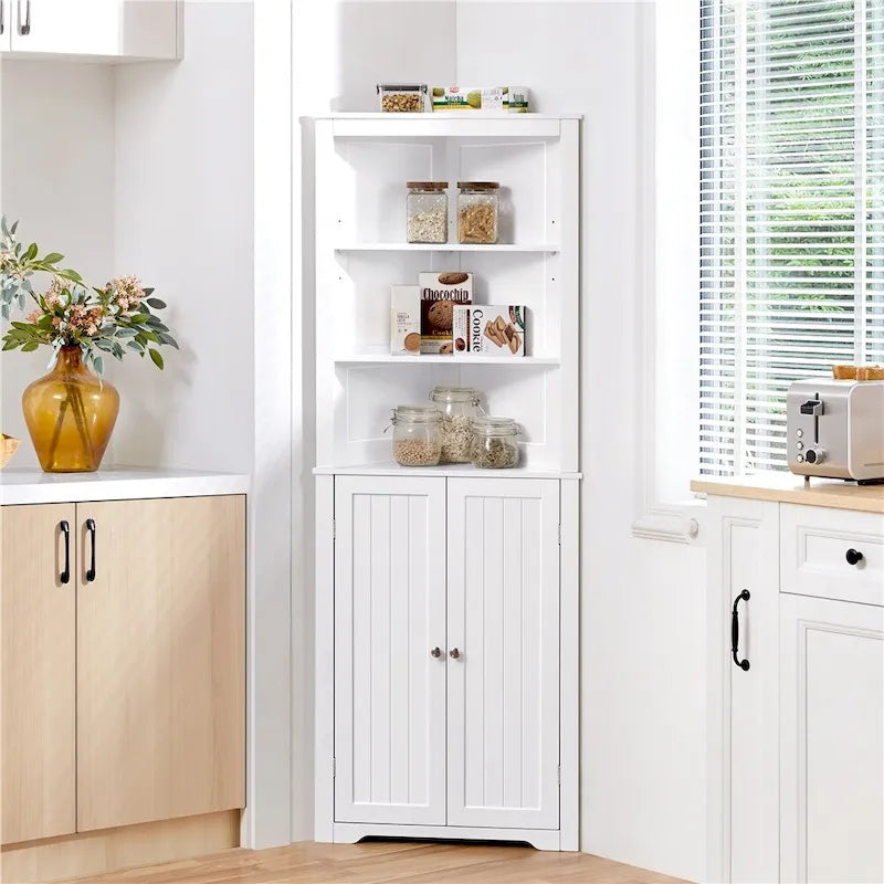 Yaheetech Corner Cabinet Corner Shelving Unit, Freestanding Bathroom Cabinet, White - N/A