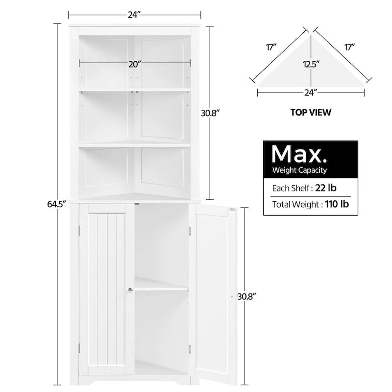 Yaheetech Corner Cabinet Corner Shelving Unit, Freestanding Bathroom Cabinet, White - N/A