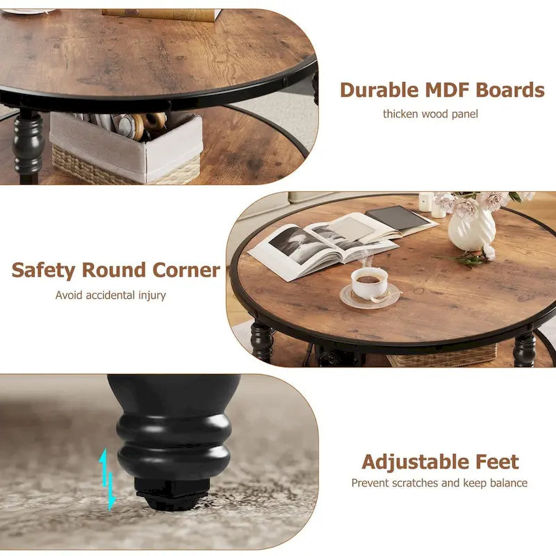Round Coffee Table Living Room 2-Tier