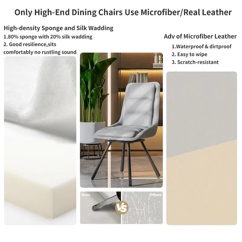 2 Pack Upholstered 360 Swivel Dining Chairs with Metal Legs