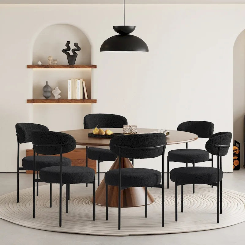 Bayville Mid-Century Curved Back Fabric Upholstered Metal Dining Chair (Set of 6)