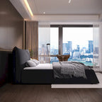 King Size Velvet Upholstered Platform Bed Frame with Soft Padded Headboard